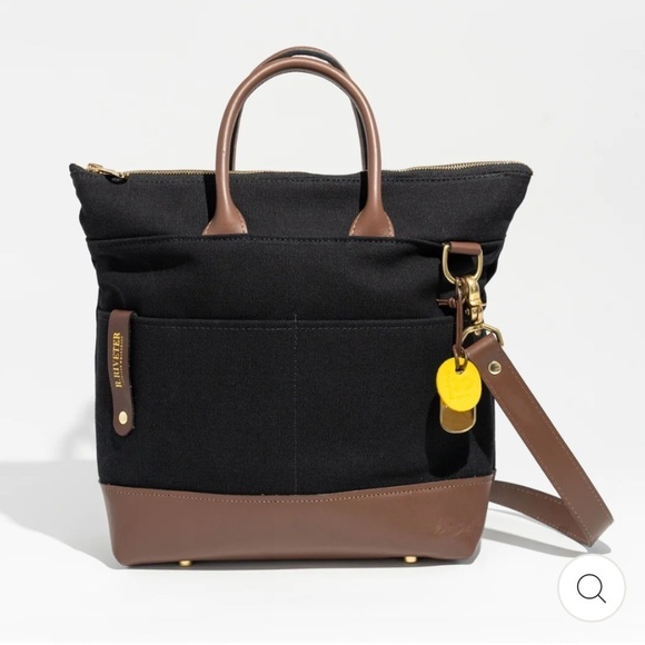 R. Riveter Handbags - R. Riveter Otto Signature Black Canvas Brown Leather Iconic Bag Crossbody Strap